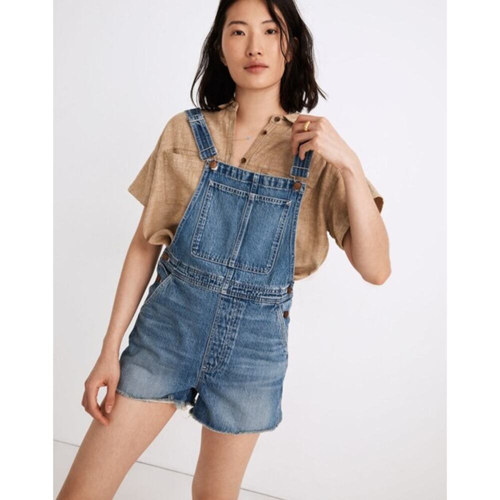 Madewell Adirondack Denim Raw Hem Short Overalls Blue XXS - Picture 3 of 11